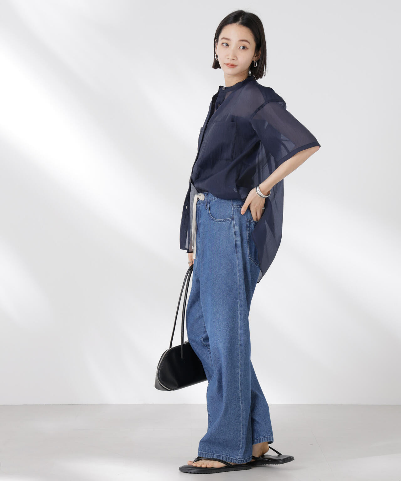 バンドカラーシアー半袖シャツ 6735121321