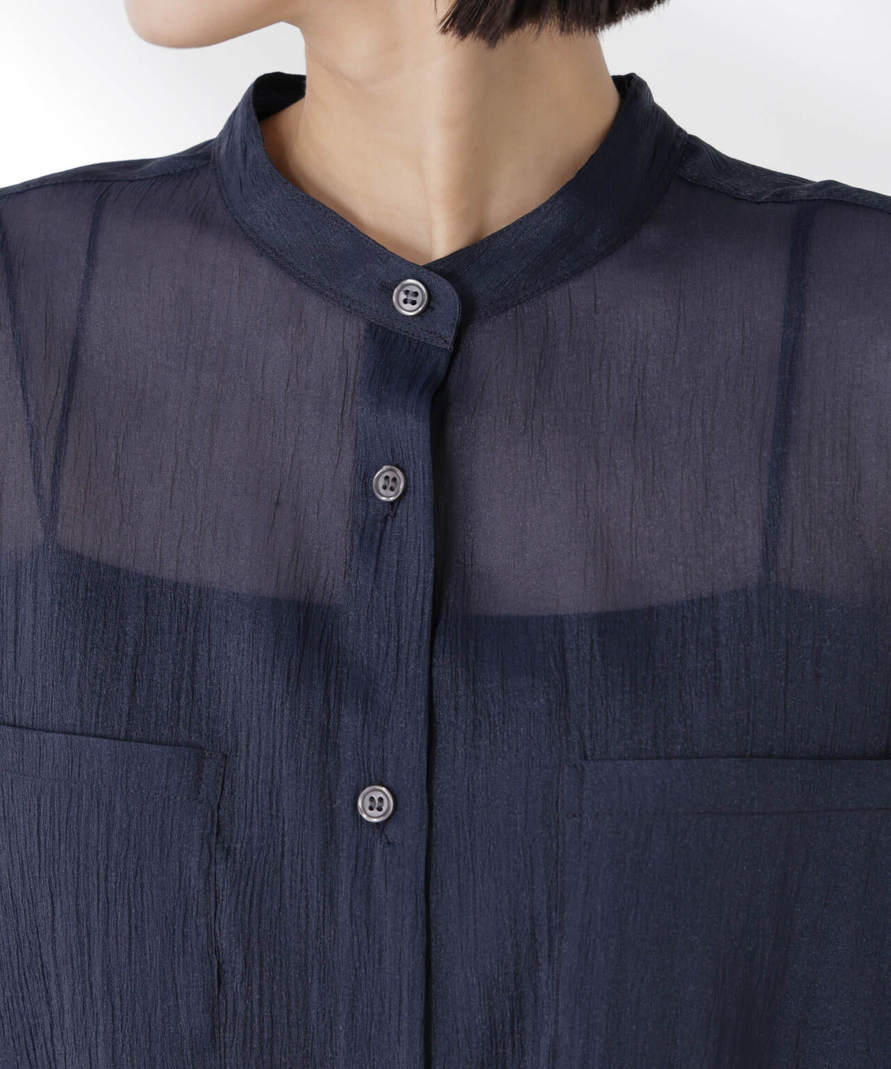 バンドカラーシアー半袖シャツ 6735121321