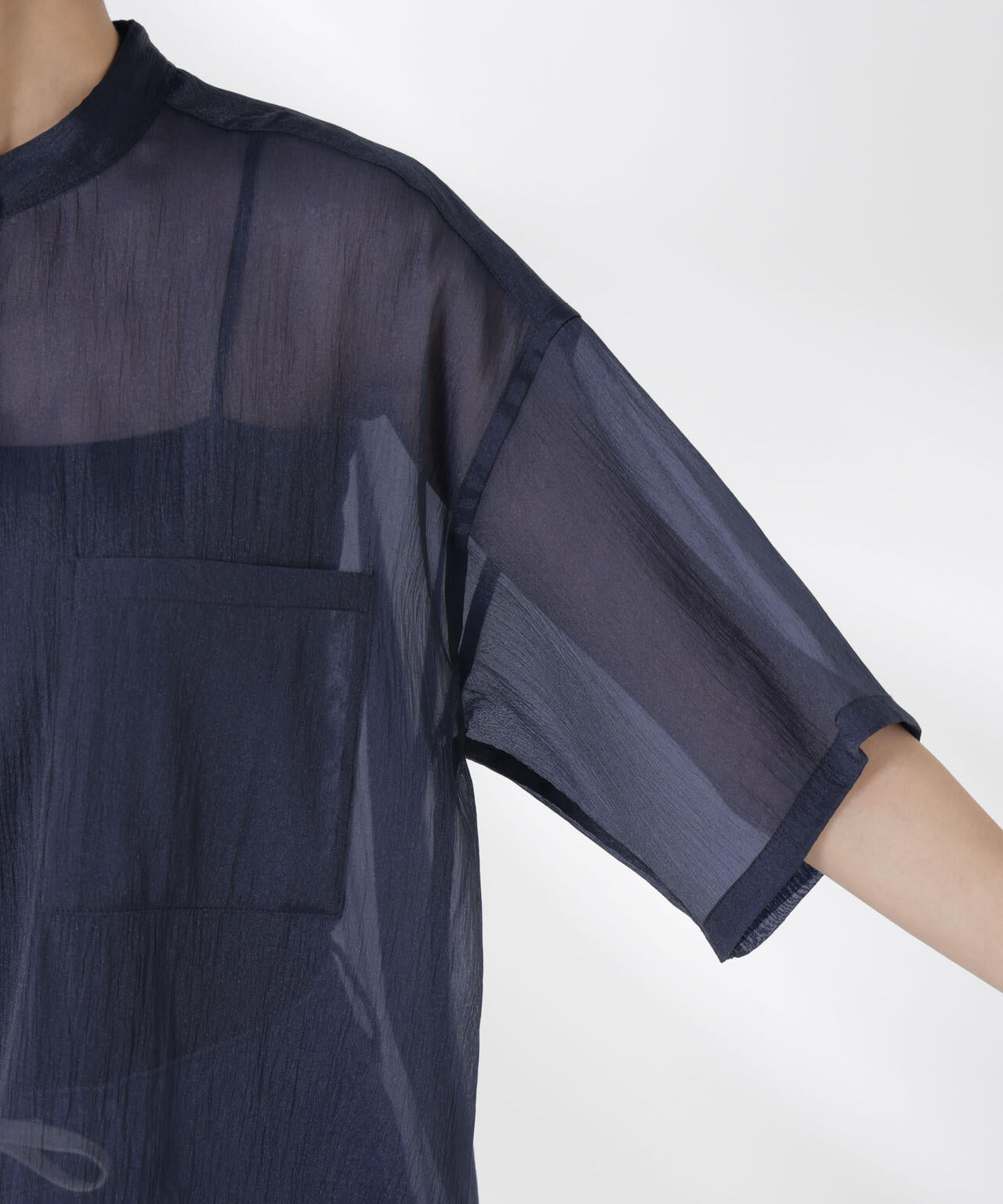 バンドカラーシアー半袖シャツ 6735121321