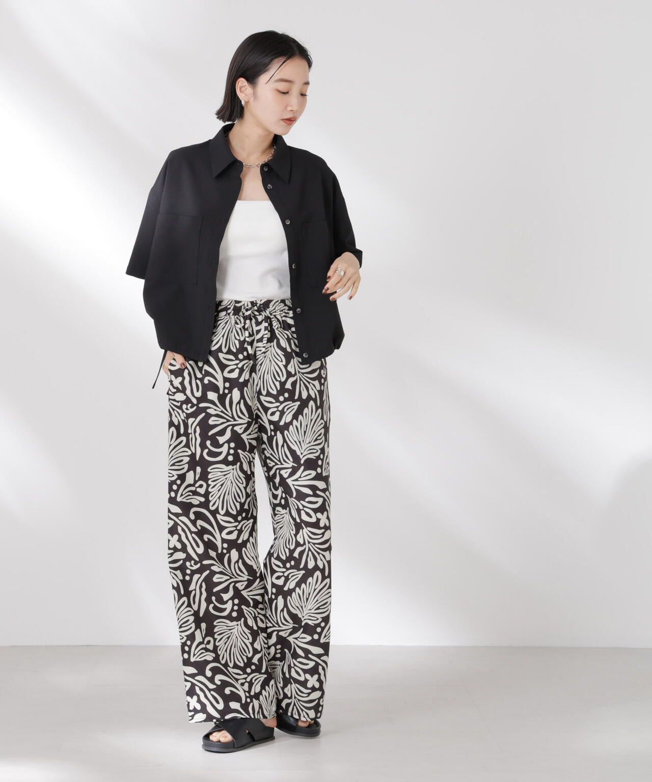 ドロストリボンヘムクロップドサッカーシャツ(セットアップ可) 6735121322