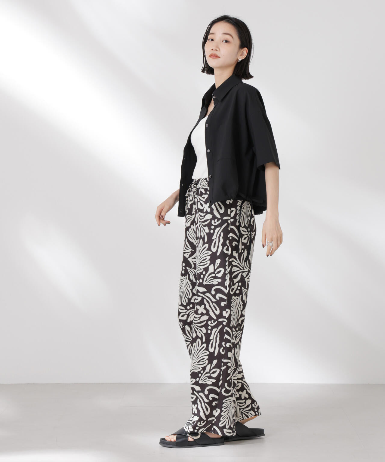 ドロストリボンヘムクロップドサッカーシャツ(セットアップ可) 6735121322