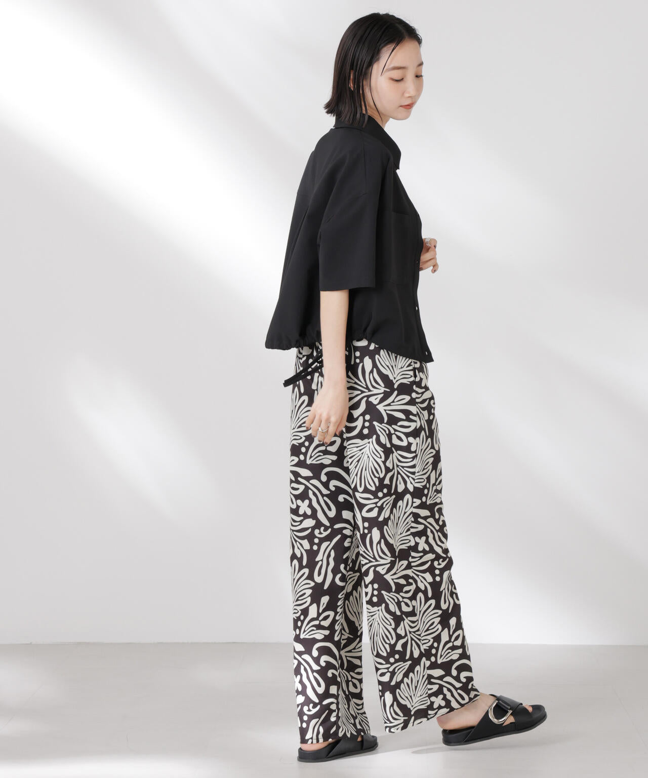 ドロストリボンヘムクロップドサッカーシャツ(セットアップ可) 6735121322