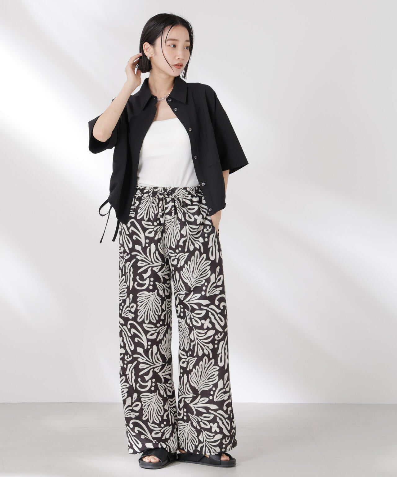 ドロストリボンヘムクロップドサッカーシャツ(セットアップ可) 6735121322