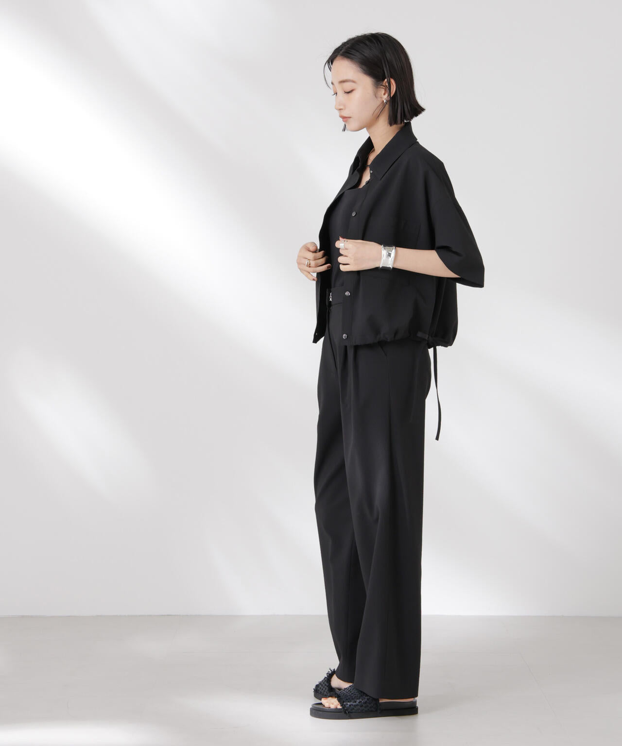 ドロストリボンヘムクロップドサッカーシャツ(セットアップ可) 6735121322