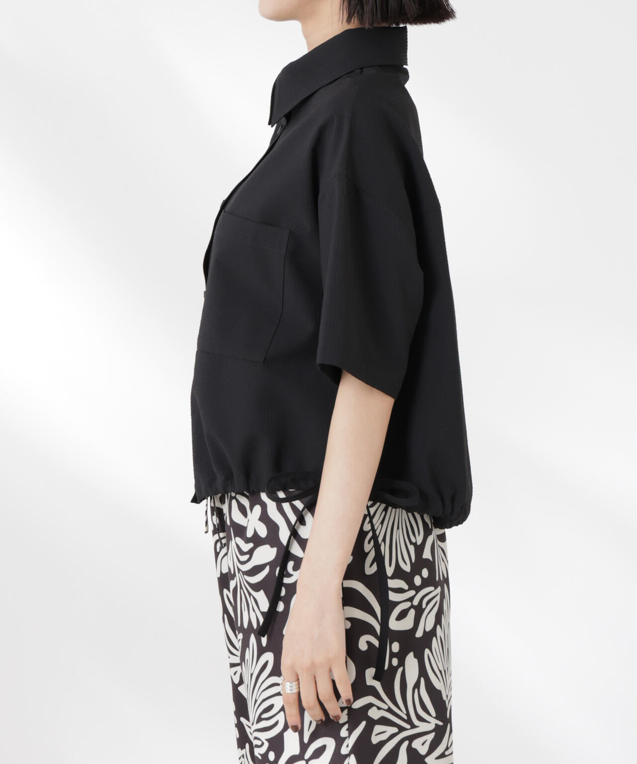 ドロストリボンヘムクロップドサッカーシャツ(セットアップ可) 6735121322