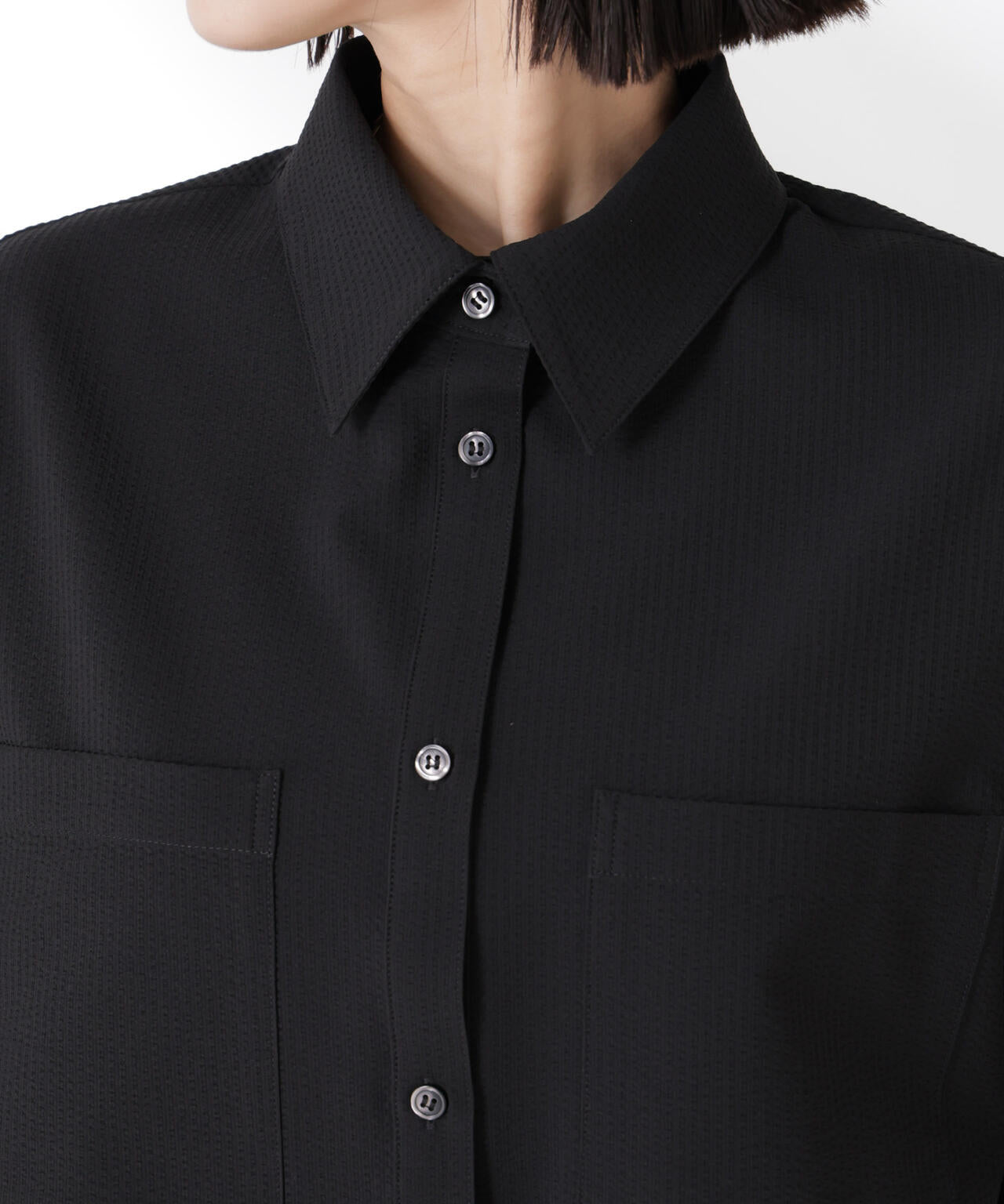 ドロストリボンヘムクロップドサッカーシャツ(セットアップ可) 6735121322