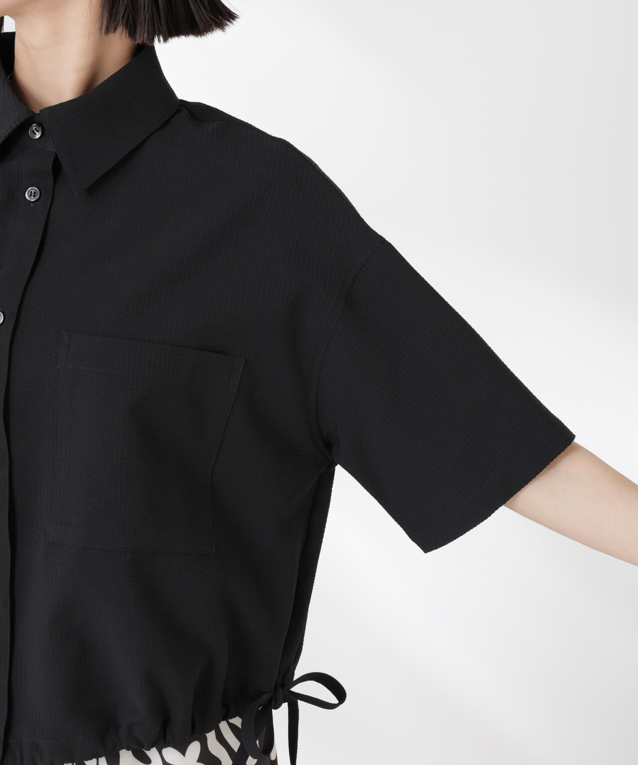 ドロストリボンヘムクロップドサッカーシャツ(セットアップ可) 6735121322