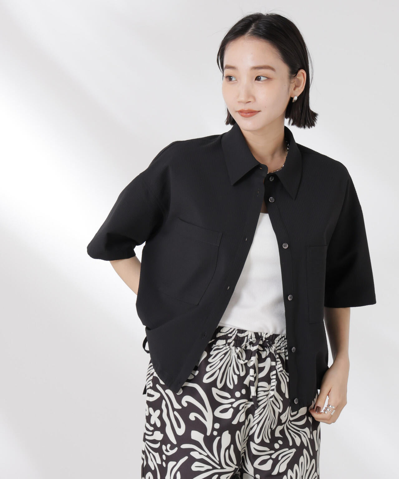 ドロストリボンヘムクロップドサッカーシャツ(セットアップ可) 6735121322