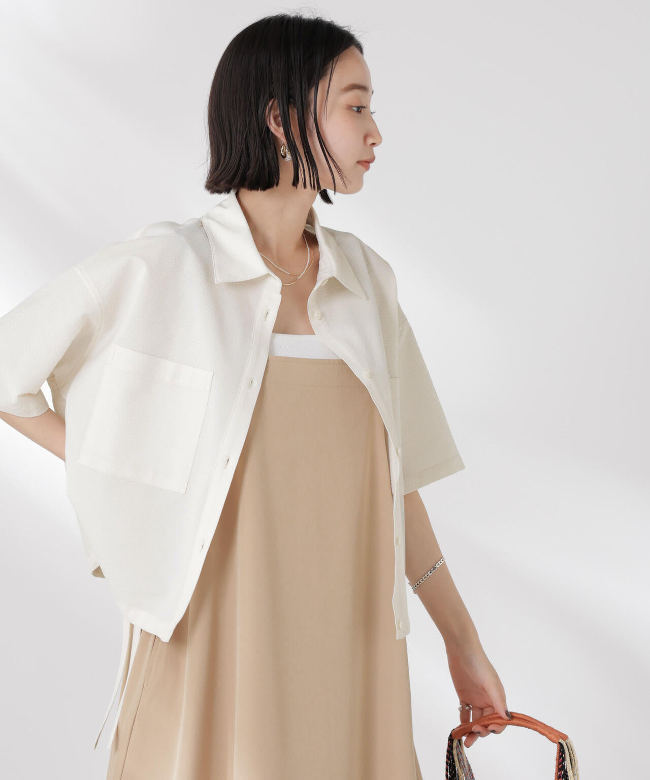 ドロストリボンヘムクロップドサッカーシャツ(セットアップ可) 6735121322