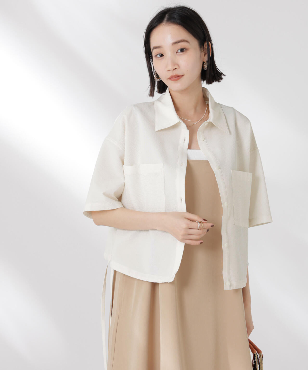 ドロストリボンヘムクロップドサッカーシャツ(セットアップ可) 6735121322