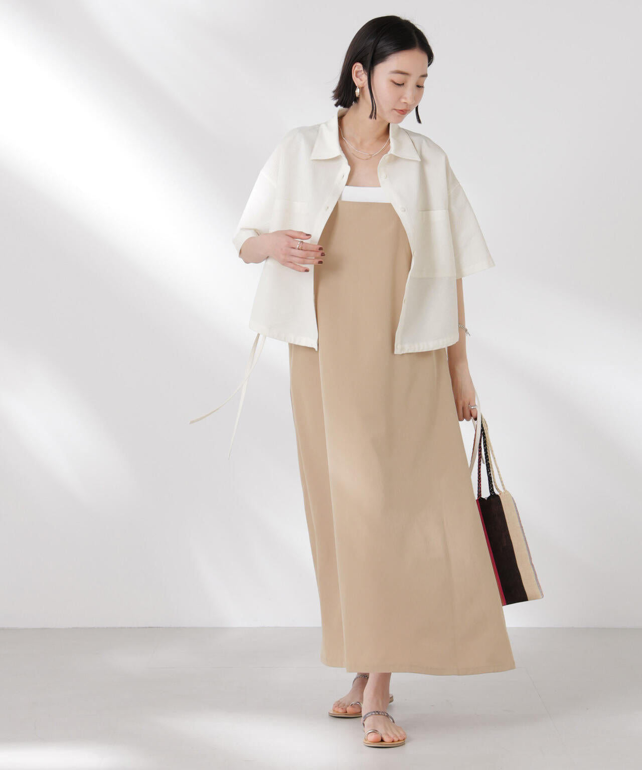 ドロストリボンヘムクロップドサッカーシャツ(セットアップ可) 6735121322