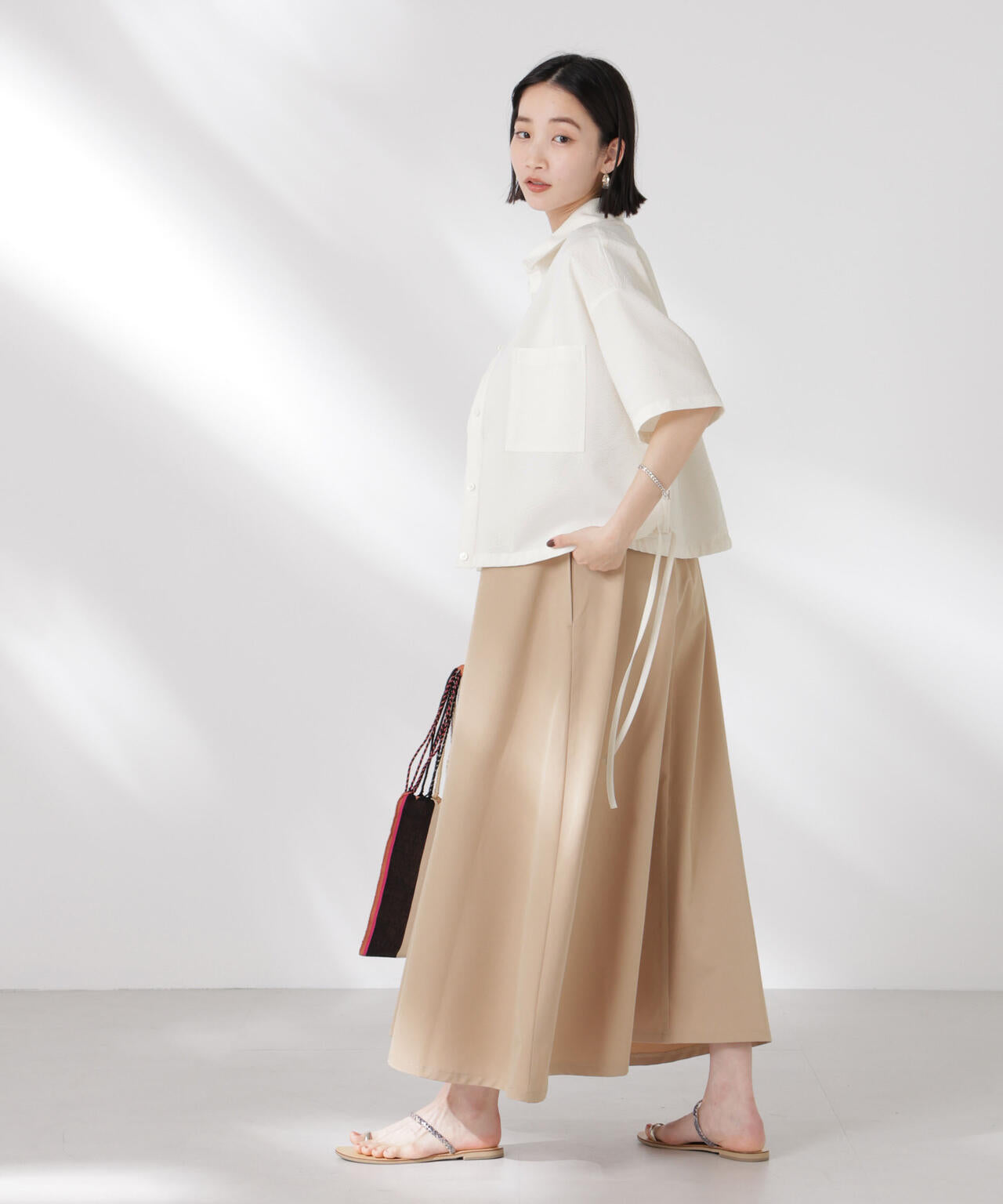 ドロストリボンヘムクロップドサッカーシャツ(セットアップ可) 6735121322