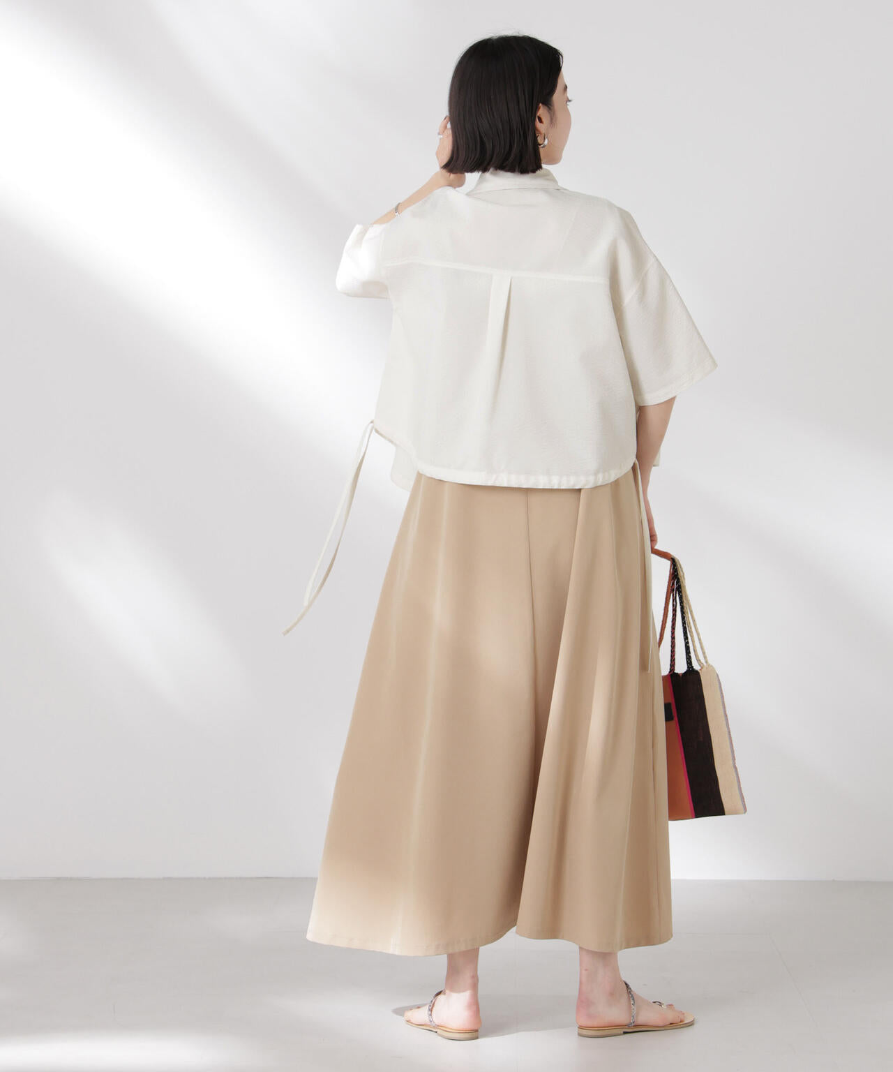 ドロストリボンヘムクロップドサッカーシャツ(セットアップ可) 6735121322