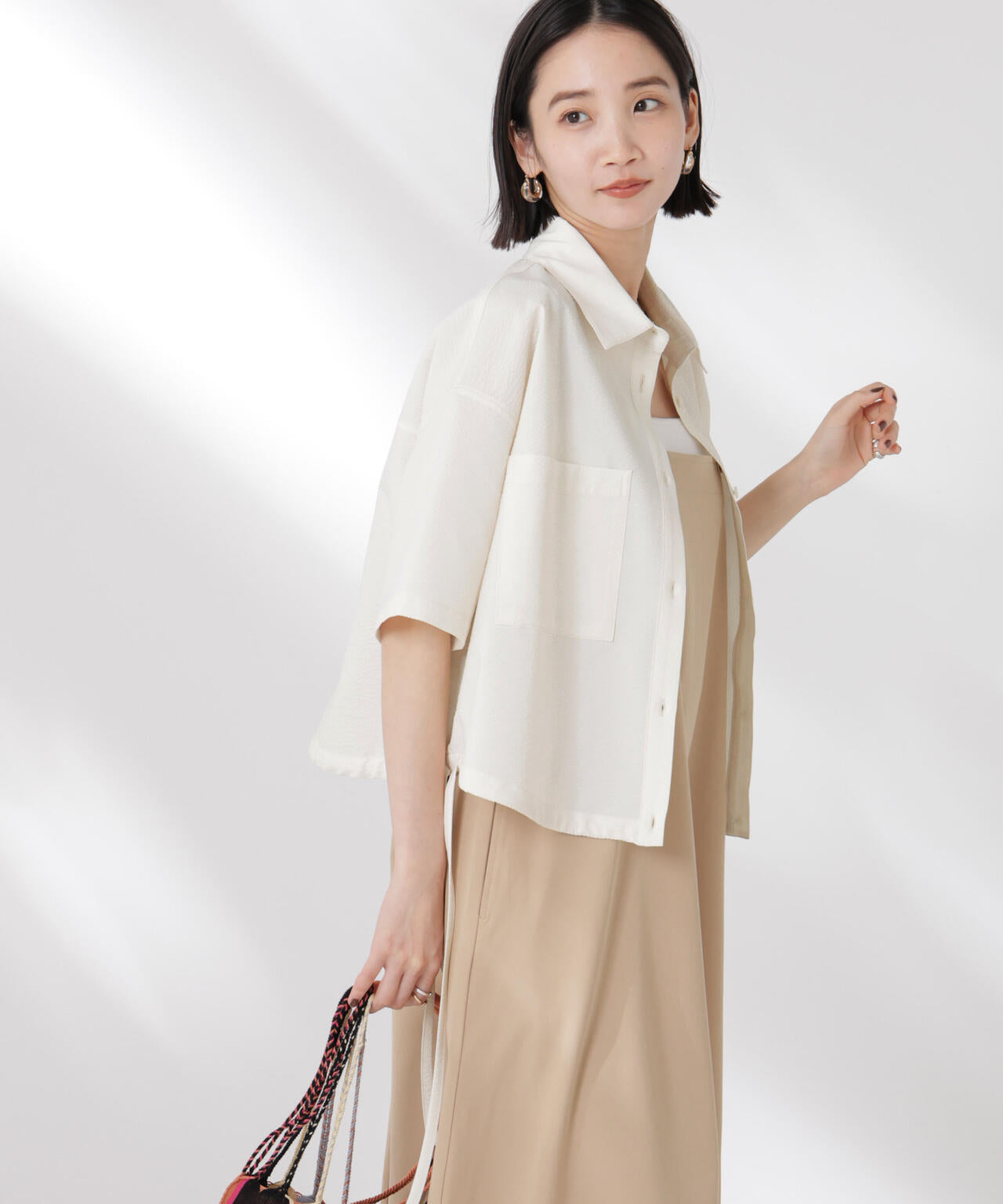 ドロストリボンヘムクロップドサッカーシャツ(セットアップ可) 6735121322