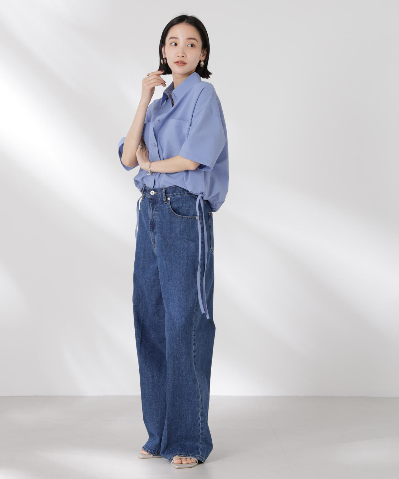 ドロストリボンヘムクロップドサッカーシャツ(セットアップ可) 6735121322