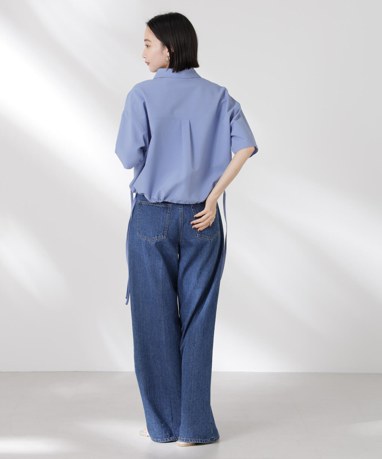 ドロストリボンヘムクロップドサッカーシャツ(セットアップ可) 6735121322