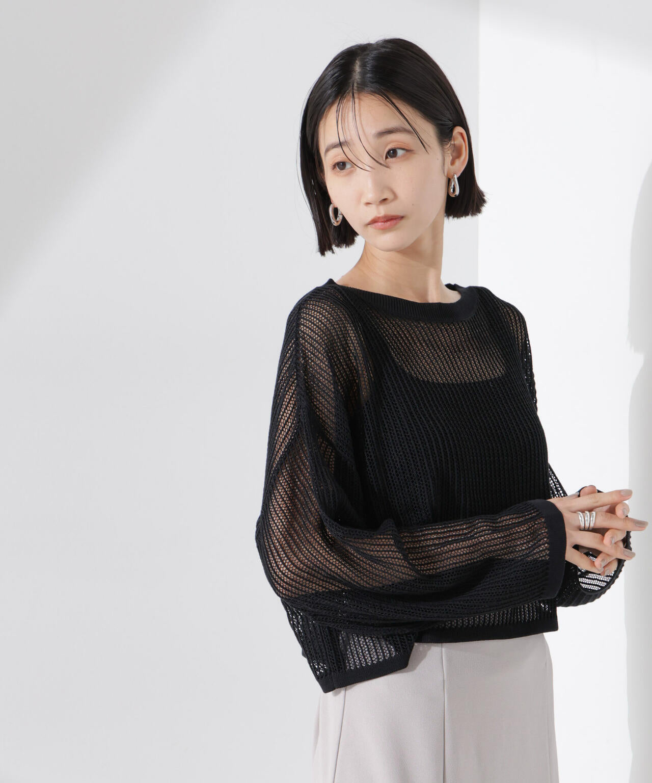 クロップドメッシュニットトップス 6735122330