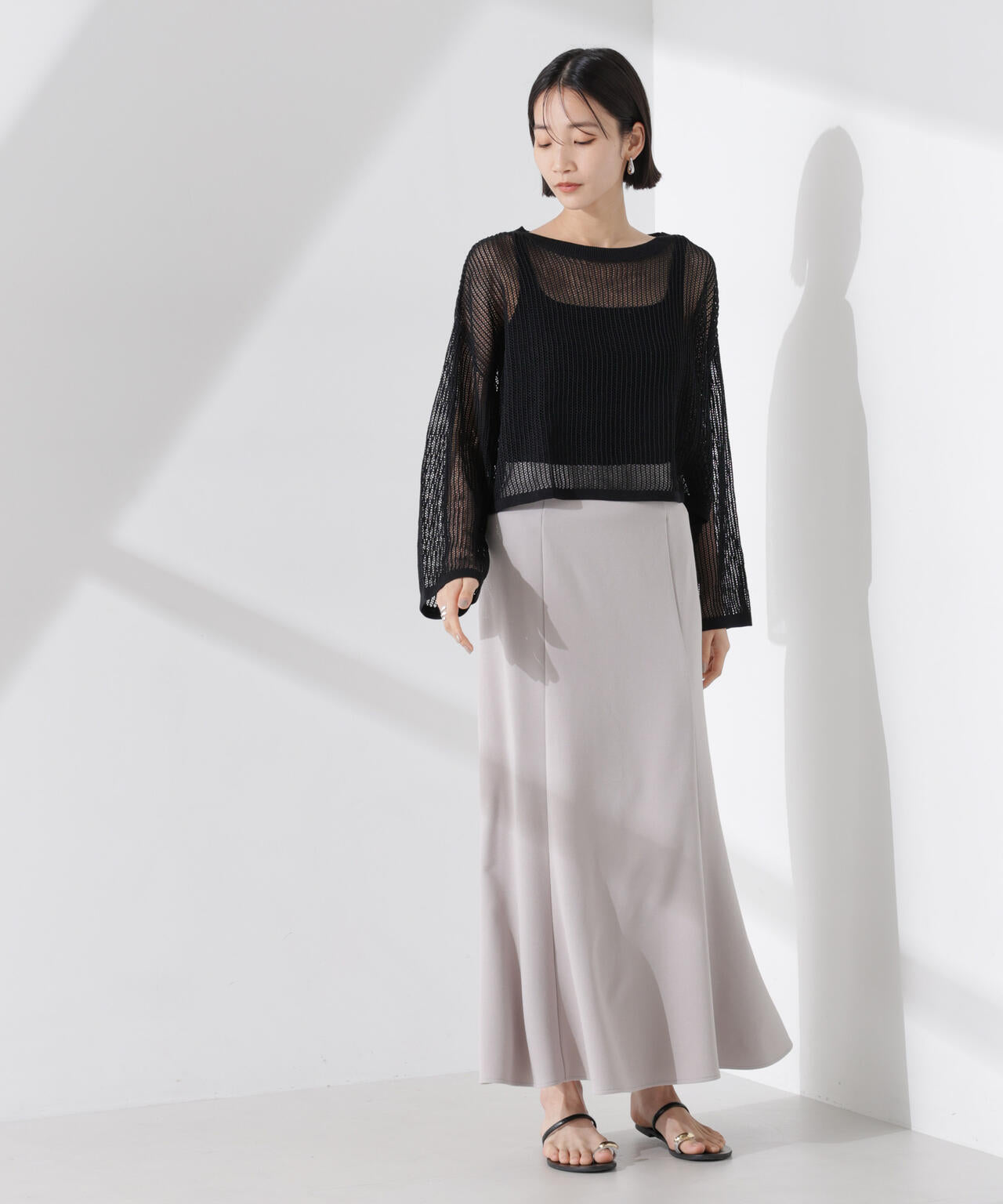 クロップドメッシュニットトップス 6735122330