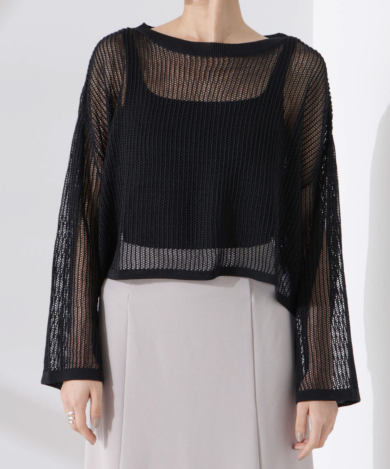 クロップドメッシュニットトップス 6735122330