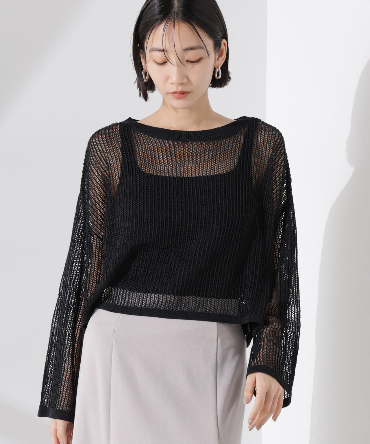 クロップドメッシュニットトップス 6735122330