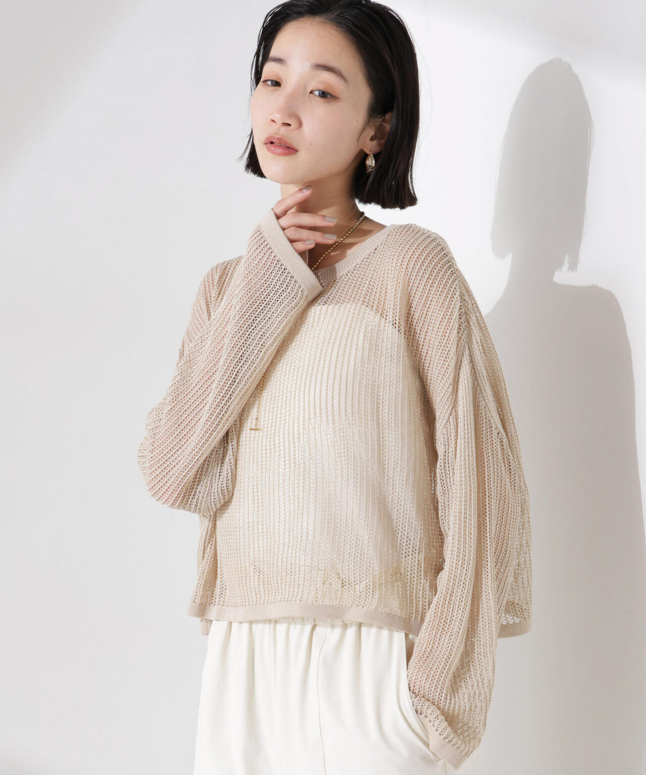 クロップドメッシュニットトップス 6735122330