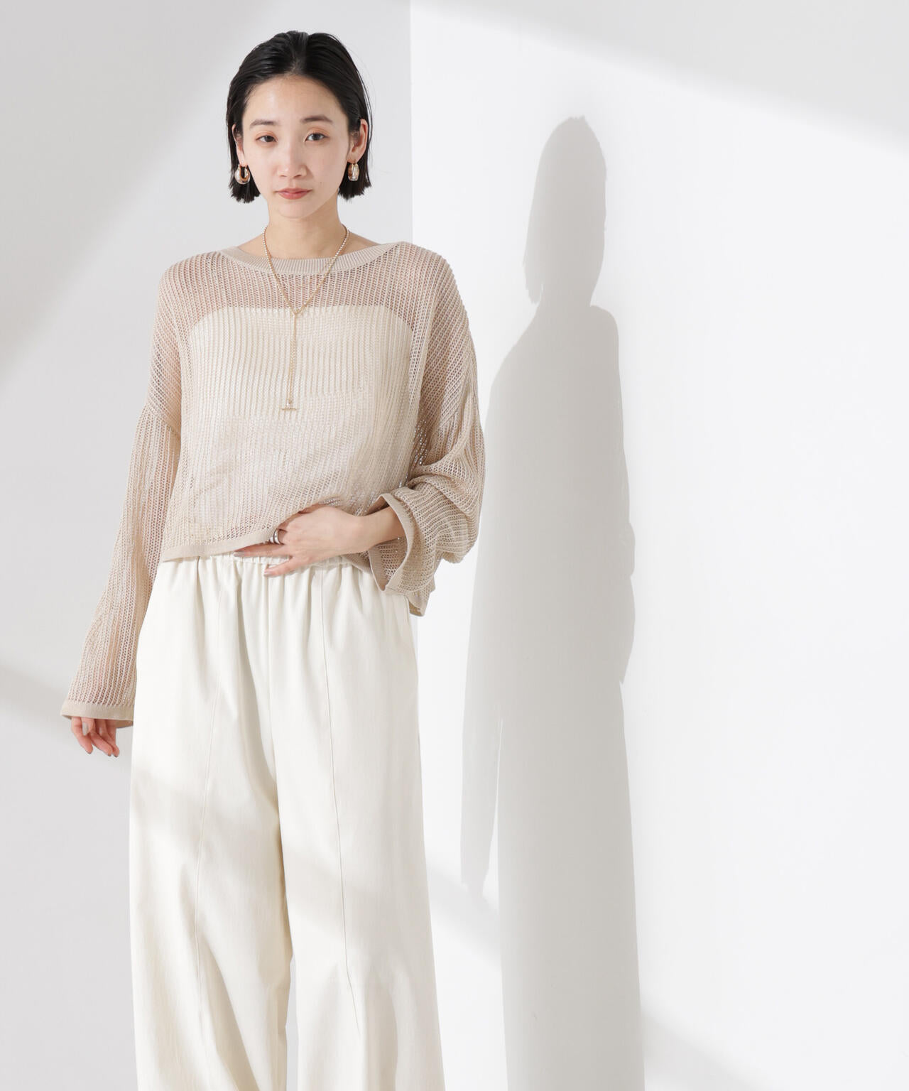 クロップドメッシュニットトップス 6735122330