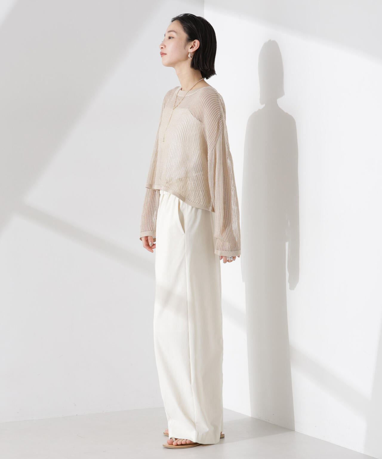 クロップドメッシュニットトップス 6735122330