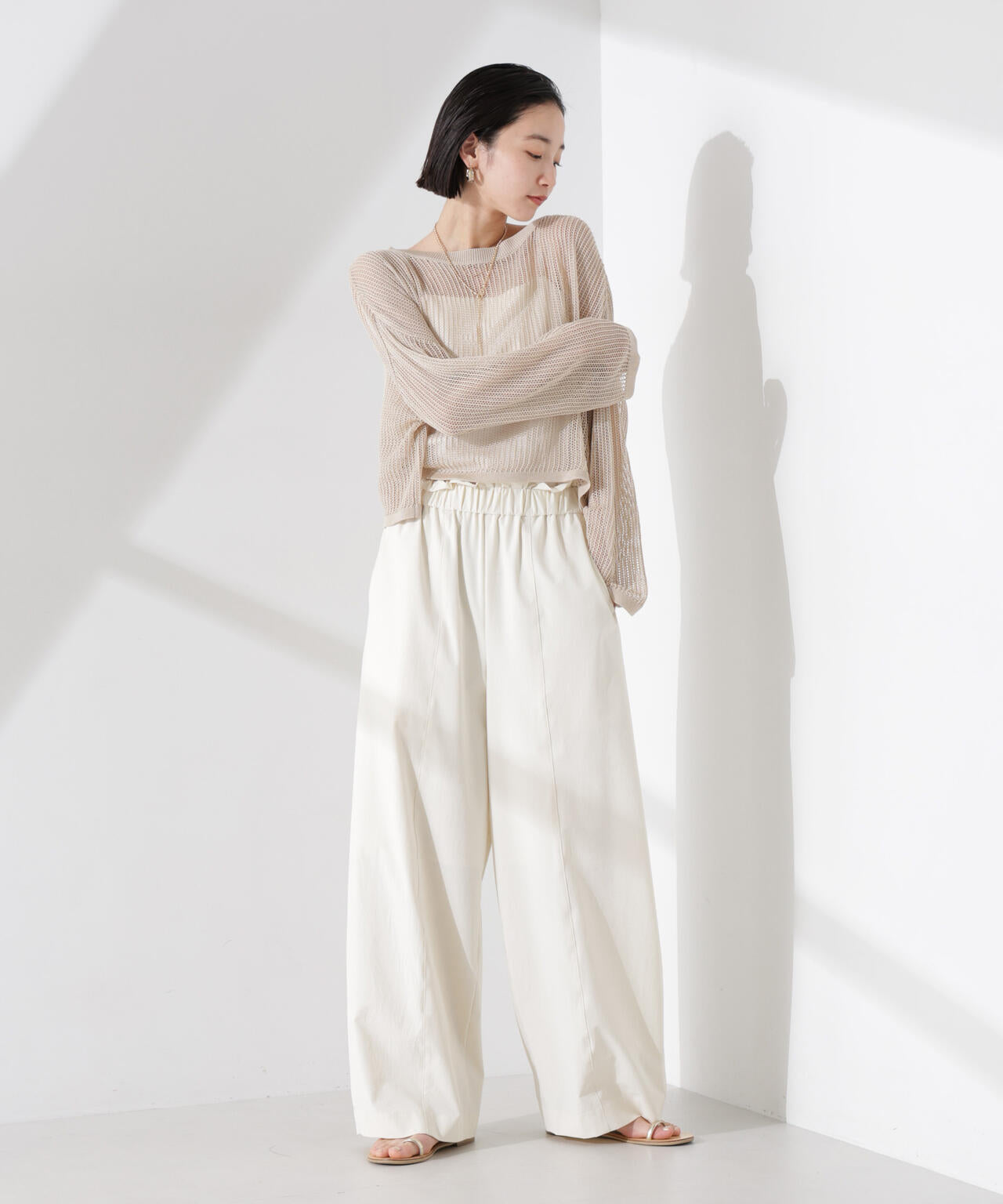 クロップドメッシュニットトップス 6735122330