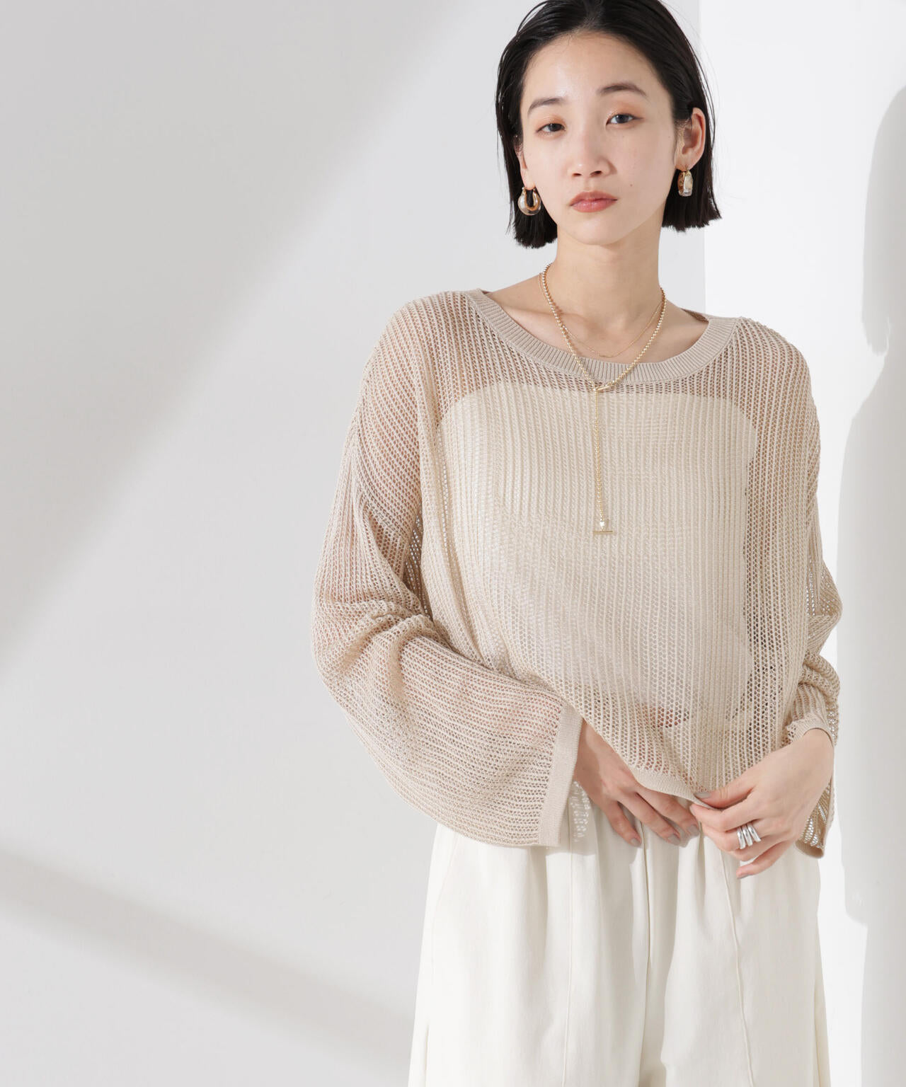 クロップドメッシュニットトップス 6735122330