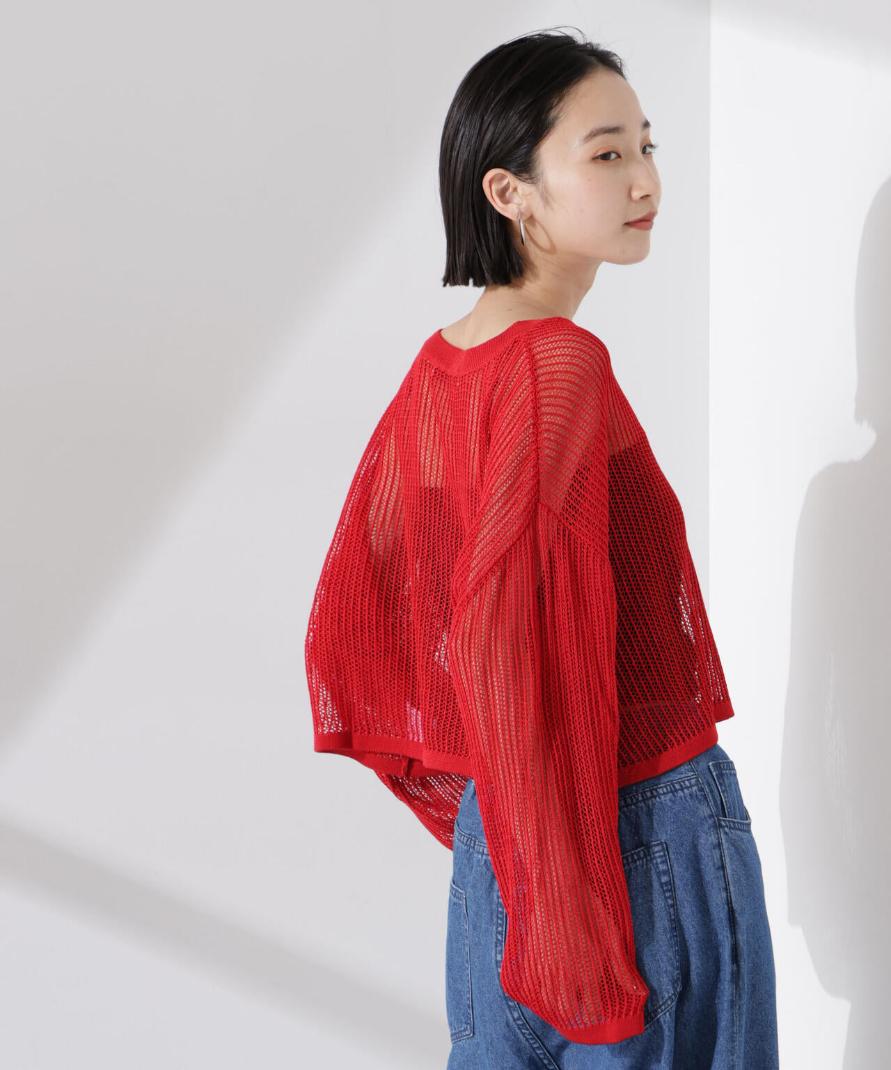 クロップドメッシュニットトップス 6735122330