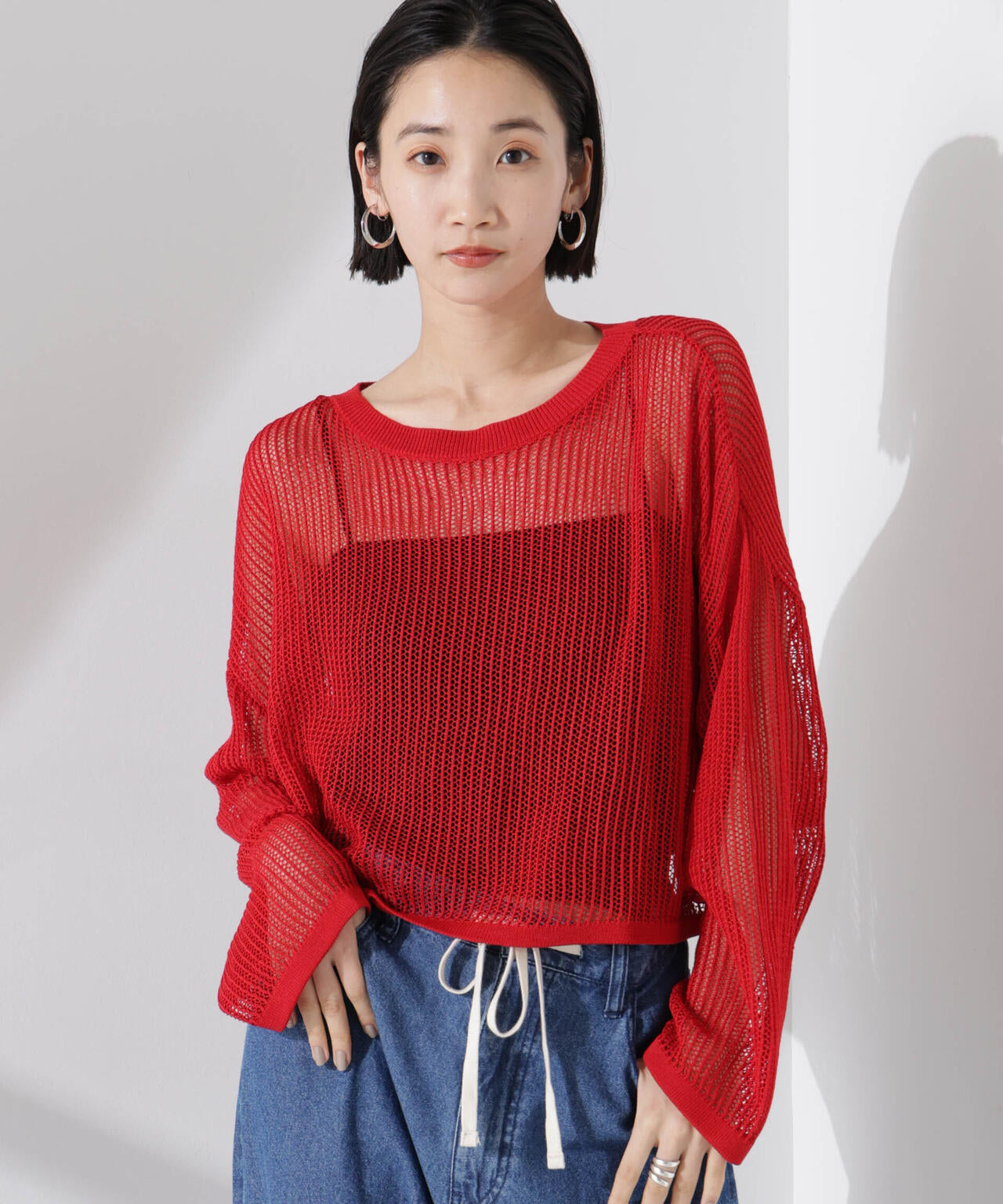 クロップドメッシュニットトップス 6735122330