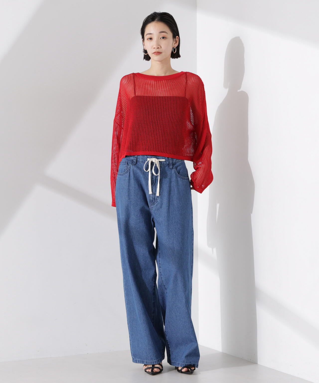 クロップドメッシュニットトップス 6735122330