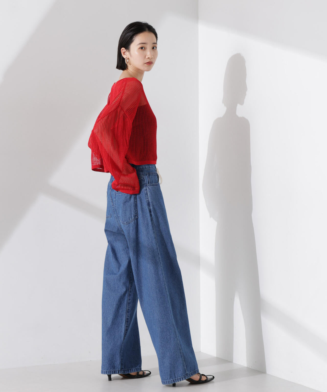 クロップドメッシュニットトップス 6735122330