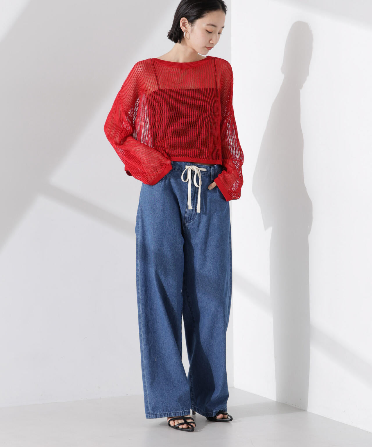 クロップドメッシュニットトップス 6735122330