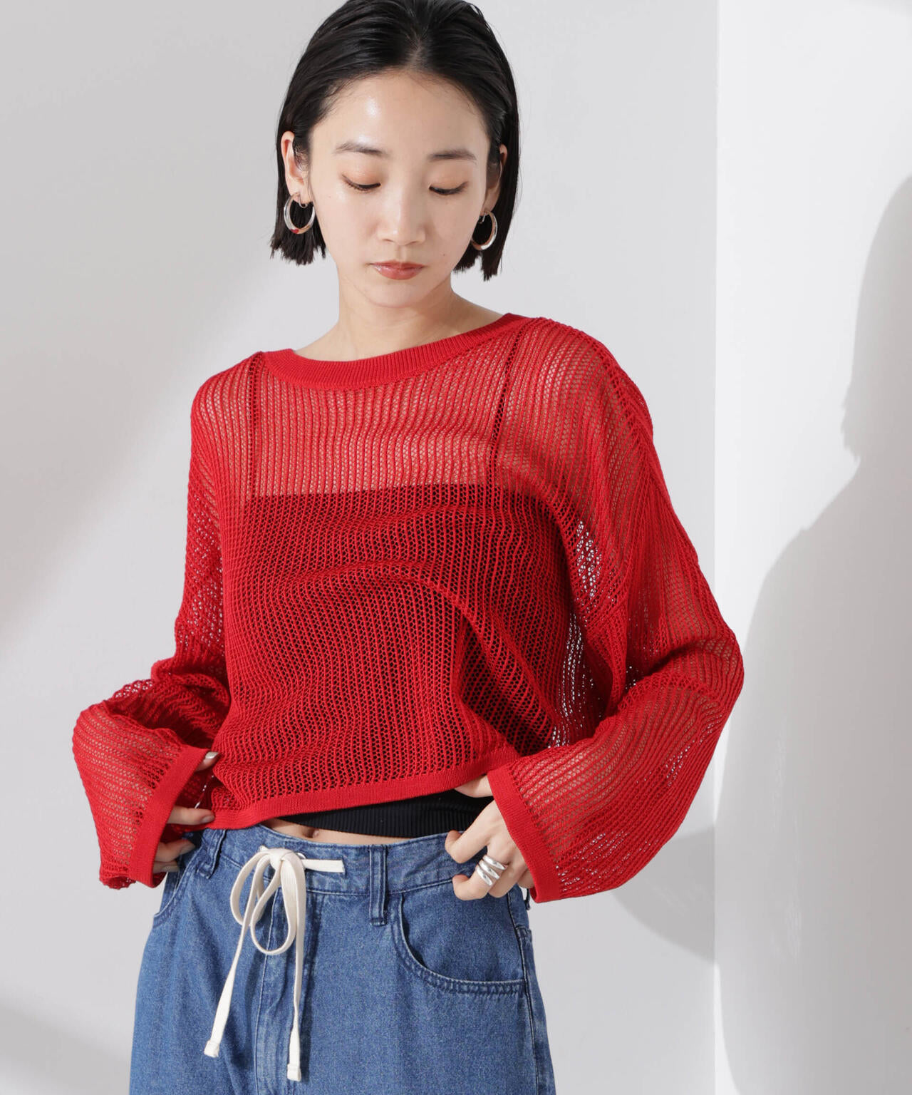 クロップドメッシュニットトップス 6735122330