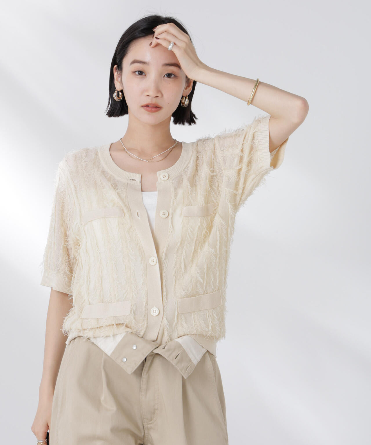 カットフリンジニットカーディガン 6735122337