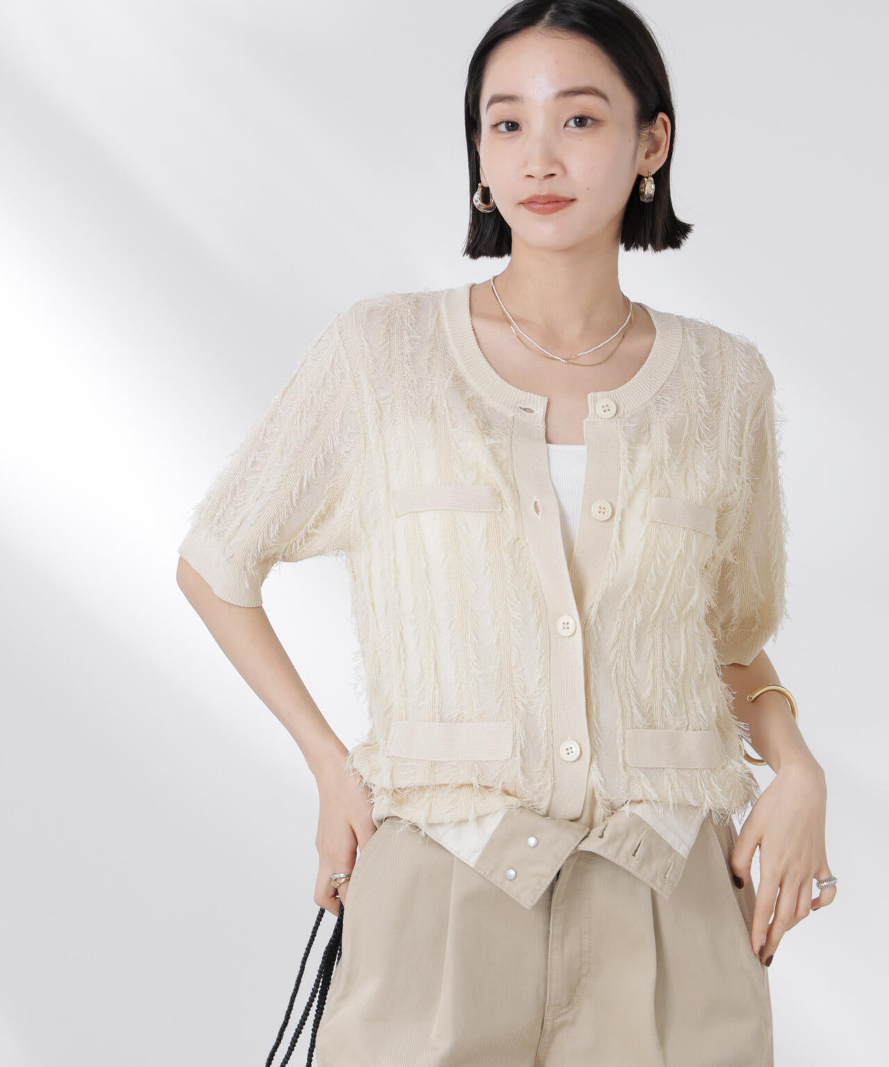 カットフリンジニットカーディガン 6735122337