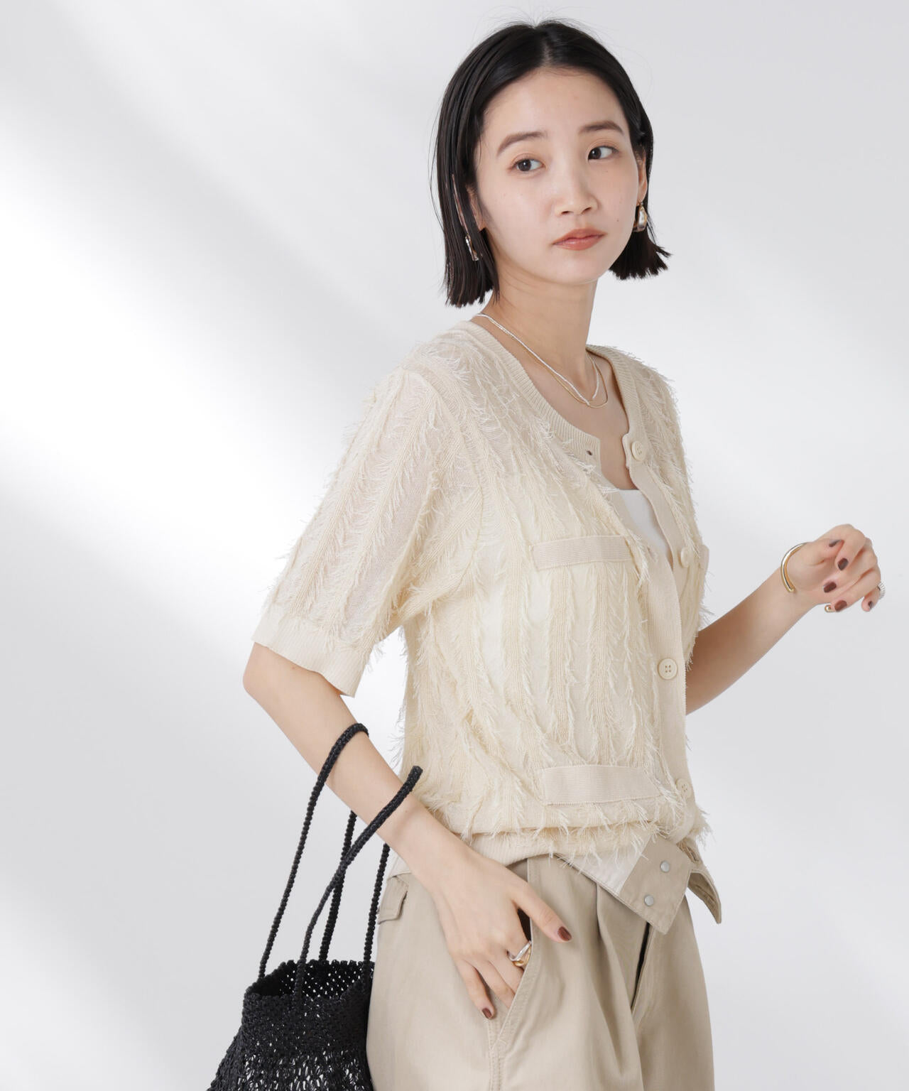 カットフリンジニットカーディガン 6735122337