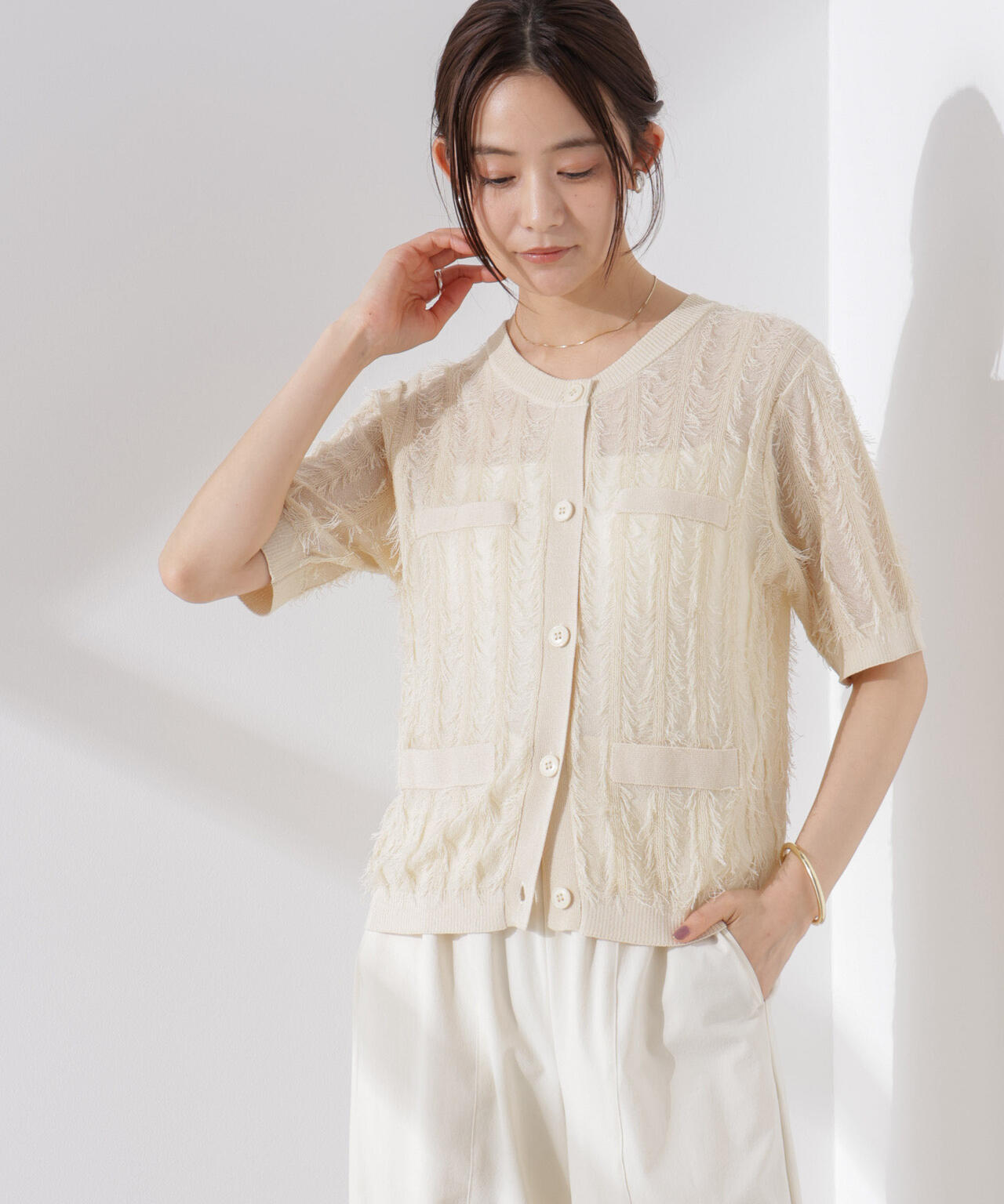 カットフリンジニットカーディガン 6735122337