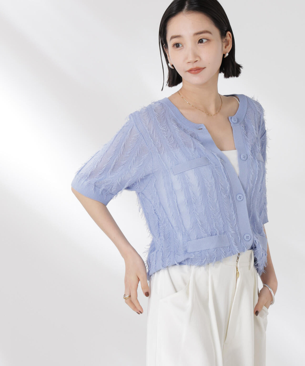 カットフリンジニットカーディガン 6735122337