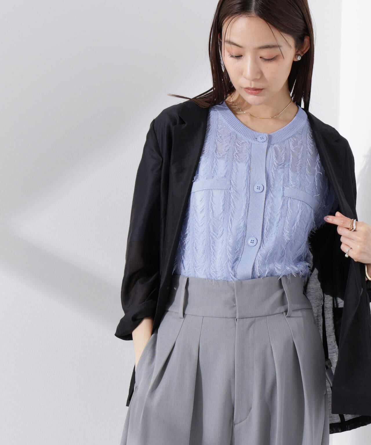 カットフリンジニットカーディガン 6735122337