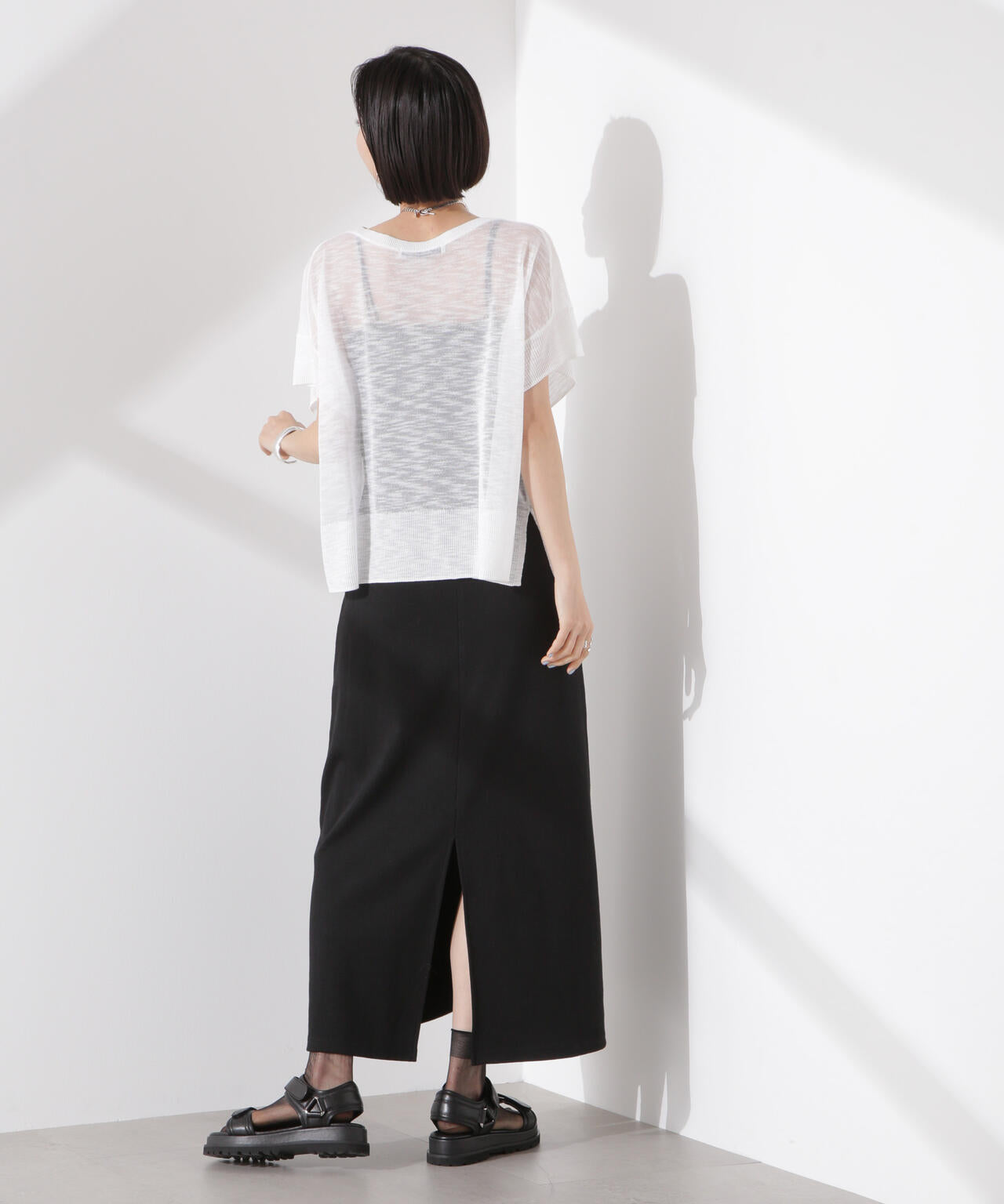 ラメスラブシアーワイドニットトップス 6735122338