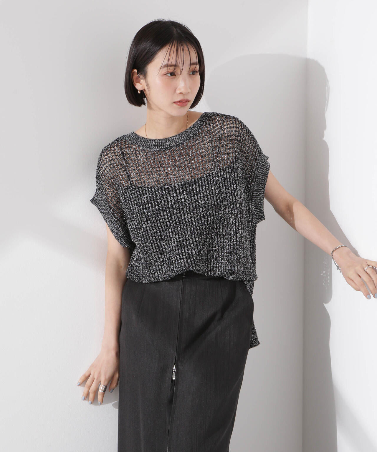 ラメメッシュノースリーブニット (セットアップ可) 6735122339