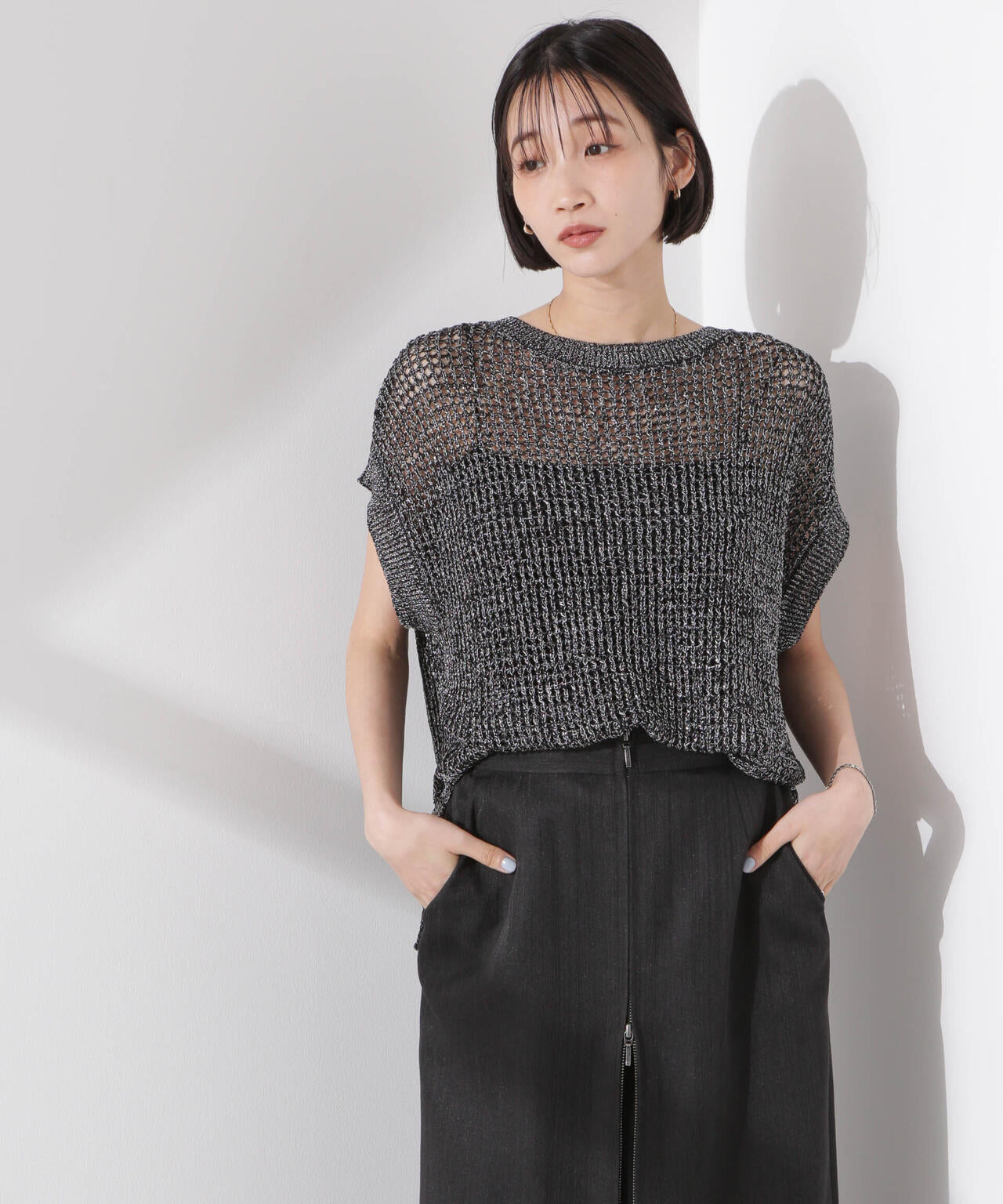 ラメメッシュノースリーブニット (セットアップ可) 6735122339