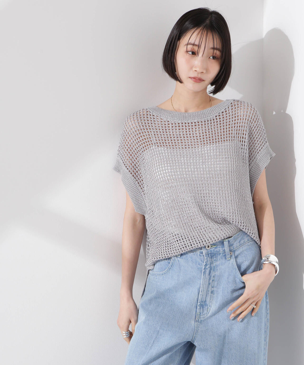 ラメメッシュノースリーブニット (セットアップ可) 6735122339