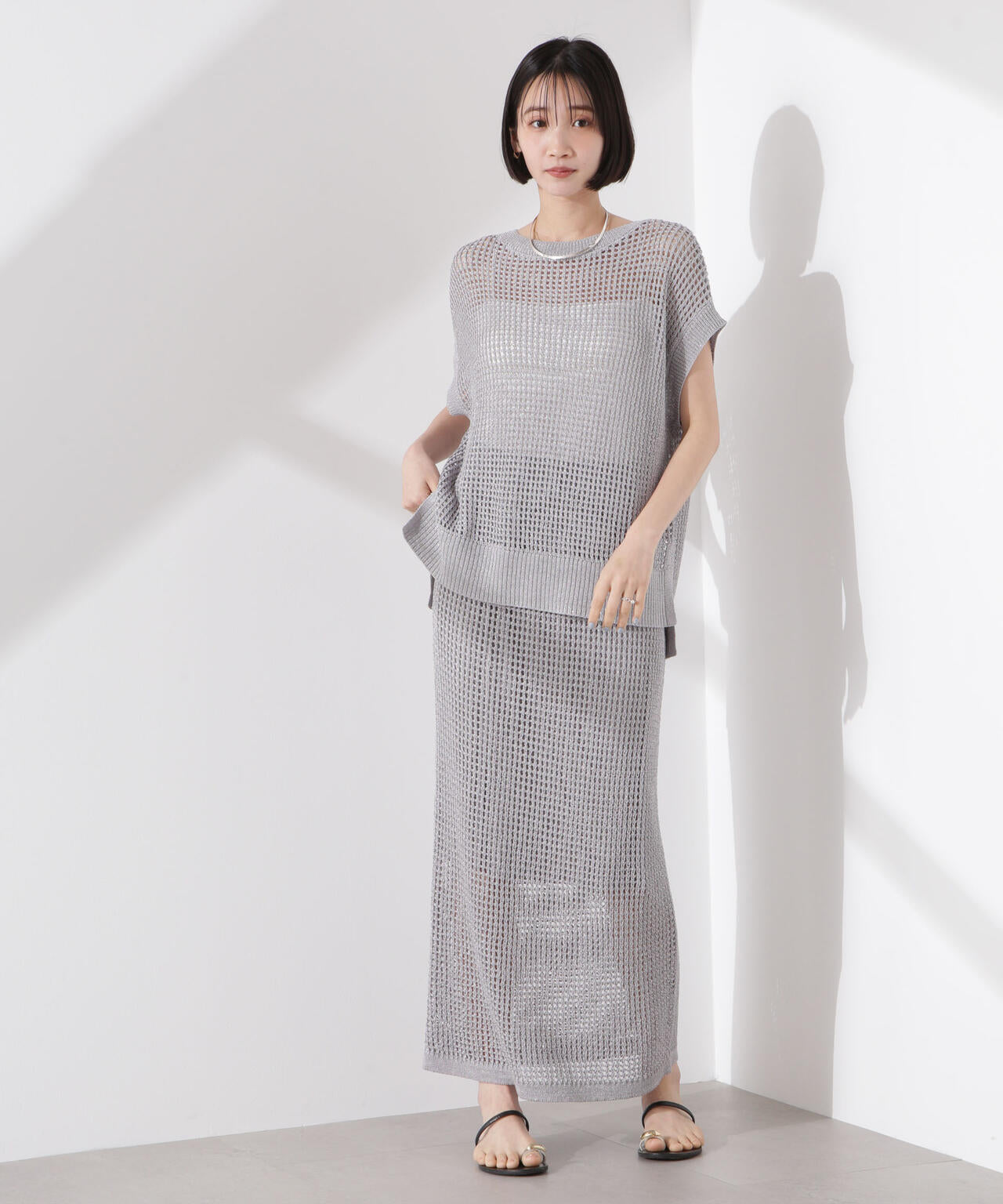 ラメメッシュノースリーブニット (セットアップ可) 6735122339