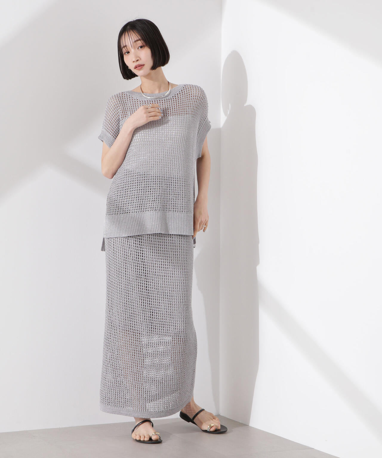 ラメメッシュノースリーブニット (セットアップ可) 6735122339