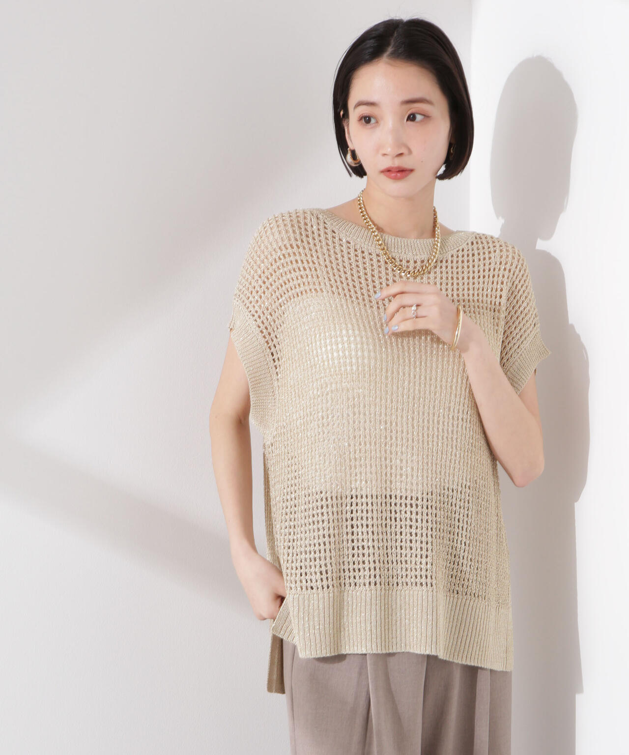 ラメメッシュノースリーブニット (セットアップ可) 6735122339