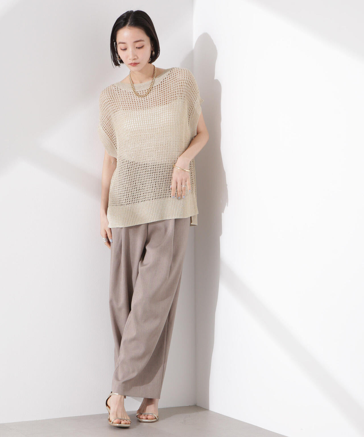 ラメメッシュノースリーブニット (セットアップ可) 6735122339