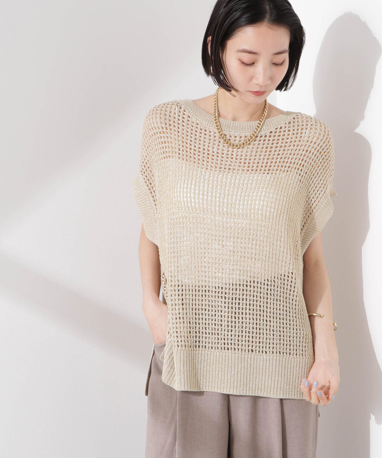 ラメメッシュノースリーブニット (セットアップ可) 6735122339